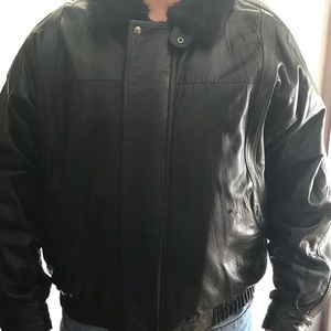 Unisex leather bomber mink lined